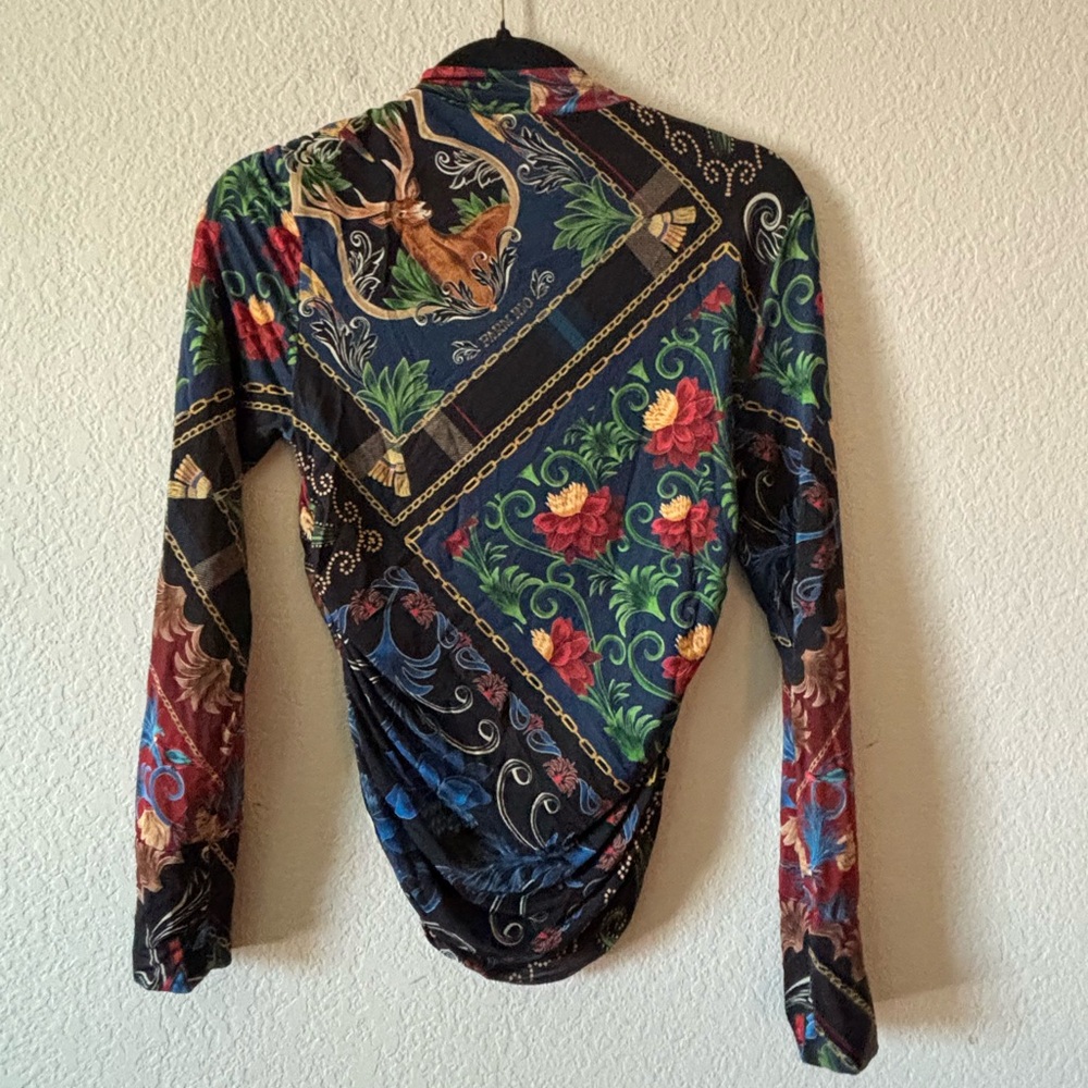 FARM Rio Black Multi-Color Floral Print Long-Sleeve Mock Neck Top - Picture 9 of 9